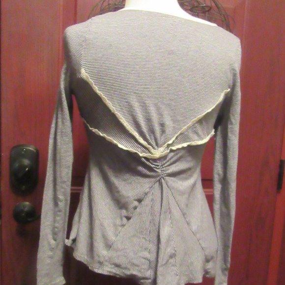 Y2K Vintage Anthropologie Black Cream Luluvia Striped Cardigan w. flowers Small - Picture 3 of 7